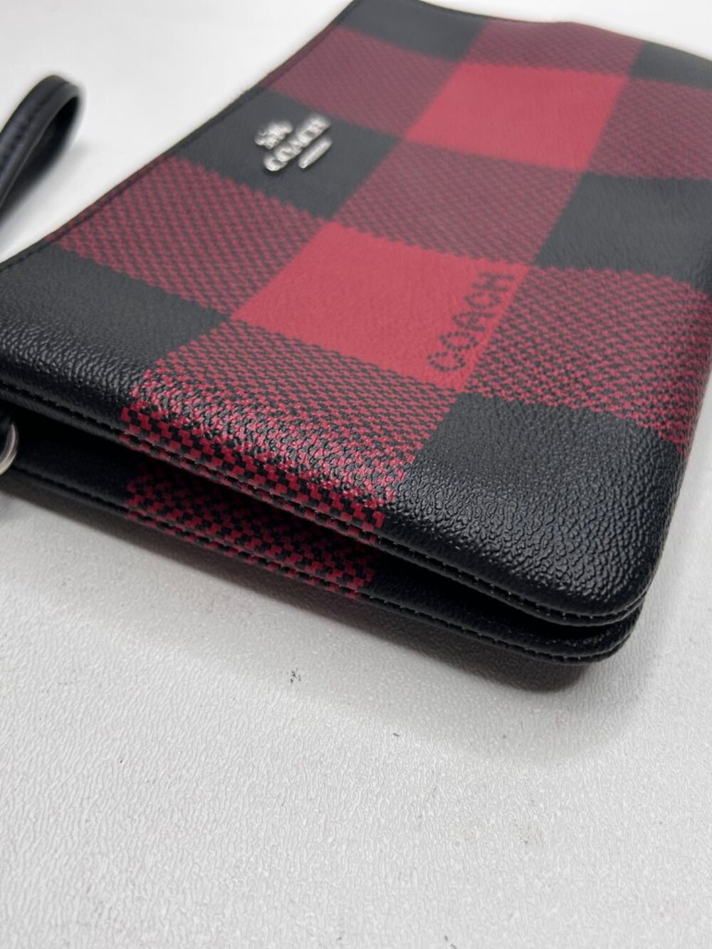 COACH Red & Black Buffalo Plaid Double Zip Wristlet New Without Tags - Picture 7 of 10